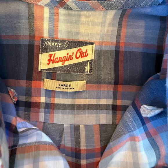 Johnnie-O Hangin' Out Plaid Button Down Shirt Blue Red Large Preppy Surf - Picture 4 of 10